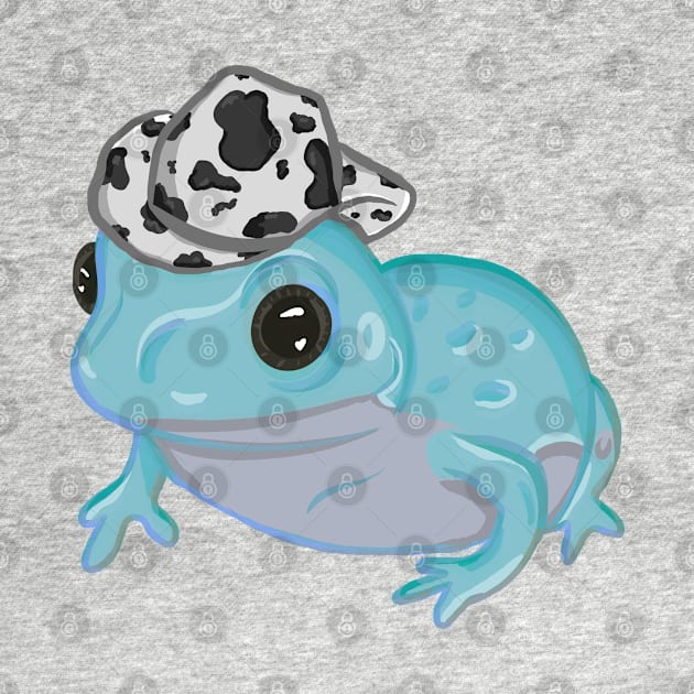 Blue Frog Wearing Cowboy Hat by RoserinArt